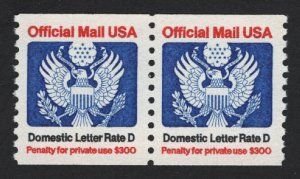 SCOTT  O139  U.S. OFFICIAL  LETTER RATE D  COIL PAIR  MNH  SHERWOOD STAMP