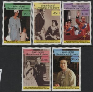 ST VINCENT, UNION ISLAND 236-240 MNH QE2 WEDDING SET 1987