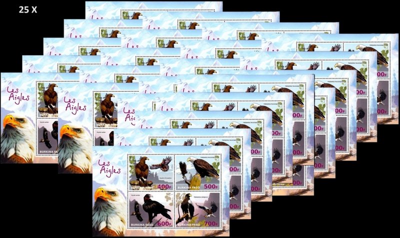 BURKINA FASO BIRDS OWLS 25x SHEETS MNH WHOLESALE OISEAUX VOGEL UCCELLO AVES