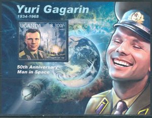 UGANDA 50th ANNIVERSARY YURI GAGARIN MANNED SPACE FLIGHT   S/SHEET MINT NH