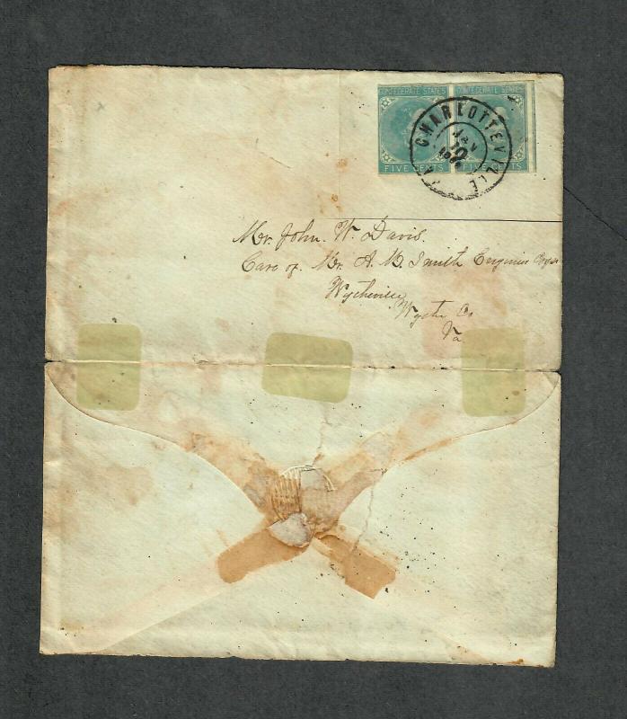 Charlottesville VA Cover Jan 1865 CSA Sc#12+7 Pair Turned Cover