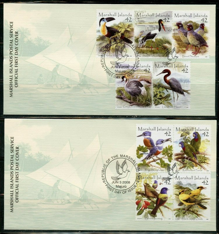 MARSHALL ISLANDS 2008  BIRDS SET ON FIVE FIRST DAY COVERS  