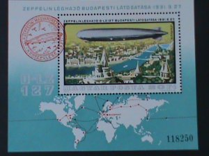 ​HUNGARY-1977-SC#C392-HISTORY OF AIRSHIPS-GRAF ZEPPELIN- MNH S/S VERY FINE