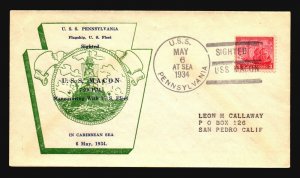 USS Macon 1934 Cover Sighted 7:19PM / USS PA 5.6.34 - Z18773