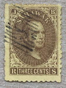 Sarawak 1869 3c used. SEE NOTE. Scott 1, CV $240.00. SG 1