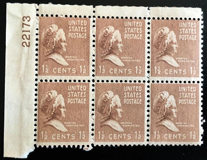 805 Martha Washington, Presidents, MNH Plate block, Vic's Stamp Stash