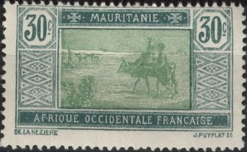 Mauritania 33 (mhr) 30c crossing the desert, blue grn & yel grn (1928)