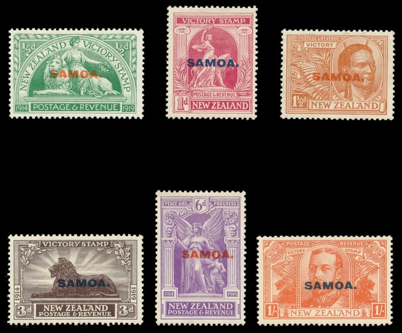 Samoa 1920 KGV Victory set complete MLH. SG 143-148. Sc 136-141.