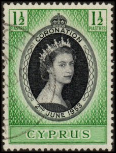 Cyprus 167 - Used - 1 1/2p Elizabeth II Coronation (1953) (cv $0.75) +