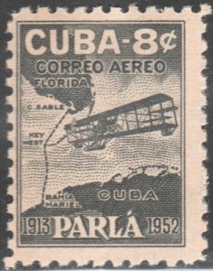 1952 Cuba Stamps Sc C61 Plane and Map Key West Mariel Flight  Parla MNH