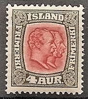 ICELAND 101 Mint OG 1915 4a gray & red Two Kings
