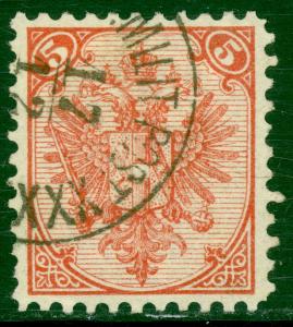 BOSNIA AND HERZEGOVINA 1891-95 5k Rose Red Typ I P 10 1/2 DOT UNDER PINION Sc 6