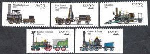 United States #2362-66 22¢ Locomotives (1987). Five booklet singles. MNH