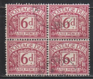 Great Britain,  6p Postage Due (SC# J62) Used Block