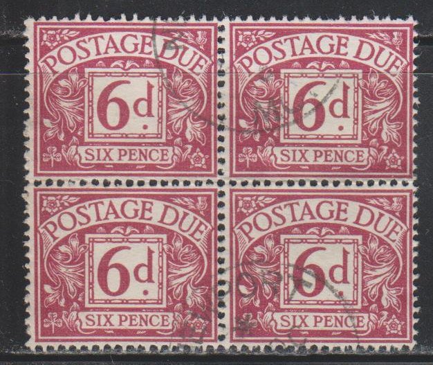 Great Britain,  6p Postage Due (SC# J62) Used Block