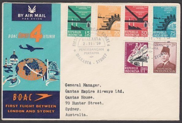 INDONESIA 1959 BOAC first flight cover to Sydney Australia..................N421