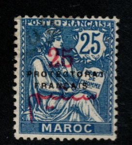 French Morocco Scott 45Used Protectorate opt light cancel at upper left