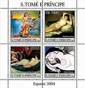 S. TOME & PRINCIPE 2004 - Spanish paintings (Dali, Goya, Velasquez, Picaso). MNH