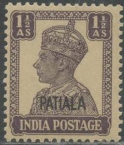 INDIA-Patiala State Sc#107 1943 Ovpt. on 1½a Purple KGVI OG Mint NH