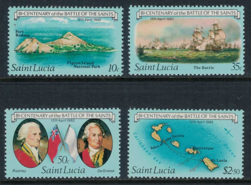 St. Lucia #583-6* NH  CV $6.65  Battle of the Saints issue