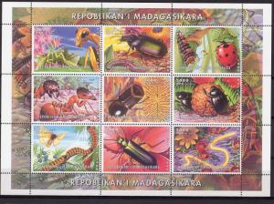 Madagascar 1999  INSECTS-BEETLE  Sheetlet (9) Perforated MNH VF