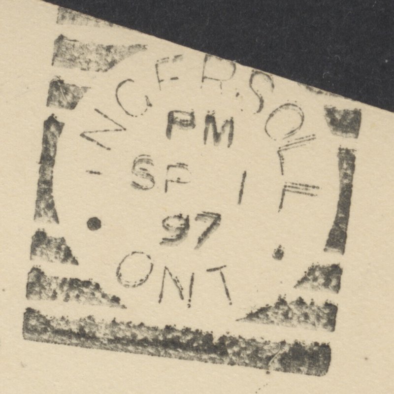 1897 Ingersoll Ont Squared Circle Receiver PM SP 1 97 on Victoria Jubilee PSC