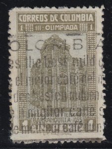 Colombia 1934 Olympic Games 1p Drab & Blue Used. Scott 433