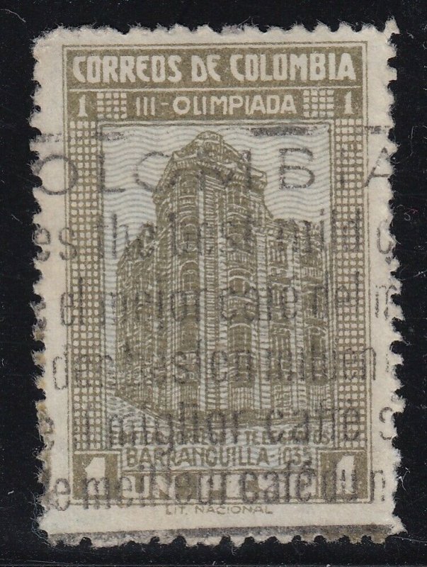 Colombia 1934 Olympic Games 1p Drab & Blue Used. Scott 433