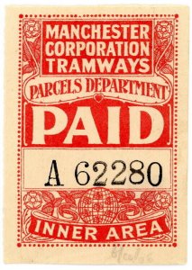 (I.B) Manchester Corporation Tramways : Railway Parcel (Paid)