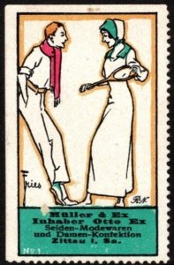 Vintage Germany Poster Stamp Müller Silk Fashion Goods And Women's Clothing