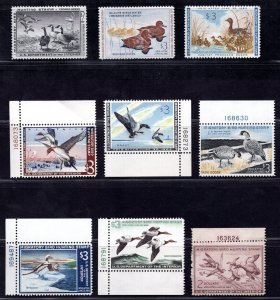 US 1954 1967 LOT OF 9 FEDERAL DUCK HUNTING STAMPS ALL MINT NEVER HINGED