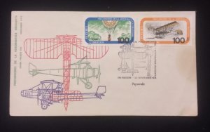 D)1974, URUGUAY, FIRST DAY COVER, ISSUE, HISTORY OF AVIATION, GLOBE, FARMAN