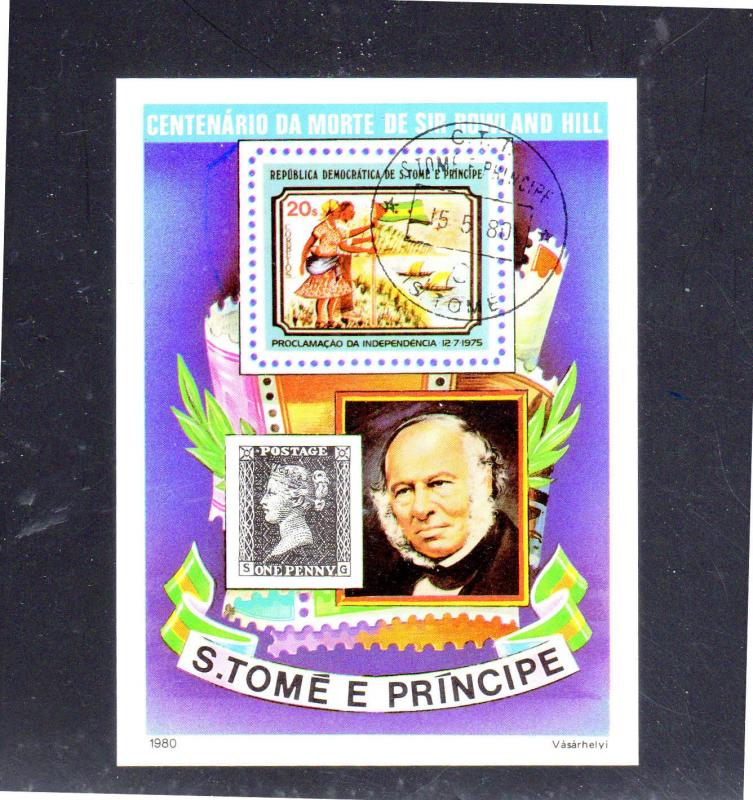 ST. THOMAS & PRINCE  #577  1981 SIR ROLAND HILL   MINT  VF NH  O.G  S/S  CTO