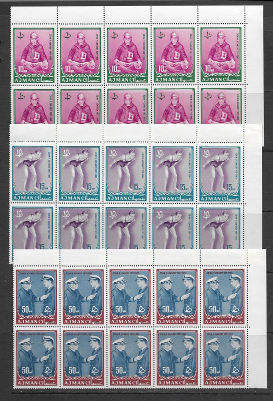 Ajman 19-26 MNH  Kennedy cpl set x 10, f-vf, see desc. 2020 CV$ 117.50