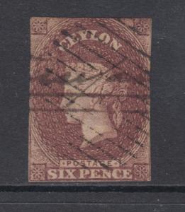 Ceylon Sc 6A used 1859 6p purple brown Queen Victoria, F-VF