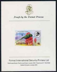 Lesotho 1982 Malachite Sunbird 40s imperf proof mounted o...