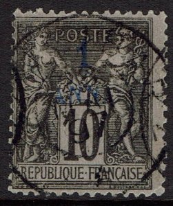 FRENCH PO ZANZIBAR 1894 PEACE AND COMMERCE 1A ON 10C USED