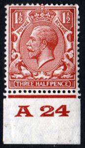 GB KGV 1924 1.5d Red-Brown SG420 Control A24 Mint Hinged