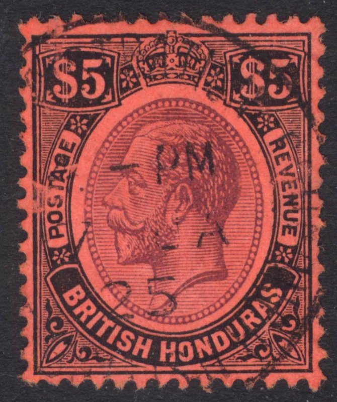 British Honduras 1924 $5 Purple & Black on red Scott 104 SG 125 FU Cat $275