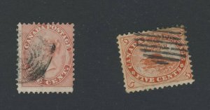 2x Canada Older Used Stamps #14-1c Fine  & #15-5c F/VF Guide Value = $90.00