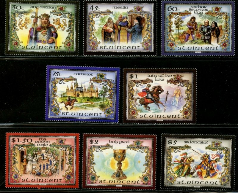 ST. VINCENT Sc#979-979G 1986 King Arthur Complete Set Mint OG NH