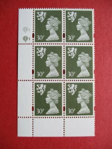 SGs86 Scotland 1993 30p Deep Olive Grey 2 Phos Bands Questa Cylinder Block 1 MNH