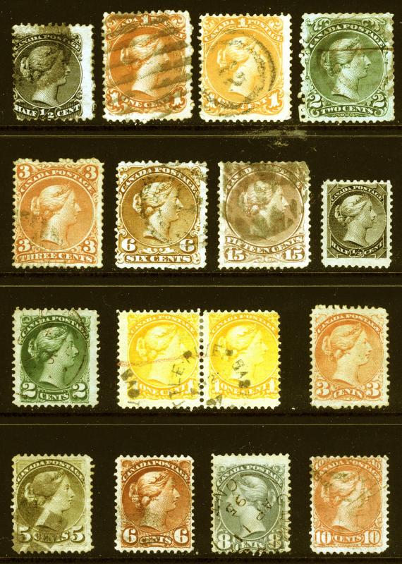 Early Canada #21-#45 1868-97 Queen Heads Nice Mostly Used Lot 15 items 