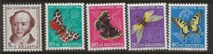 SWITZERLAND Sc B237-41 NH issue of 1954 - BUTTERFLIES