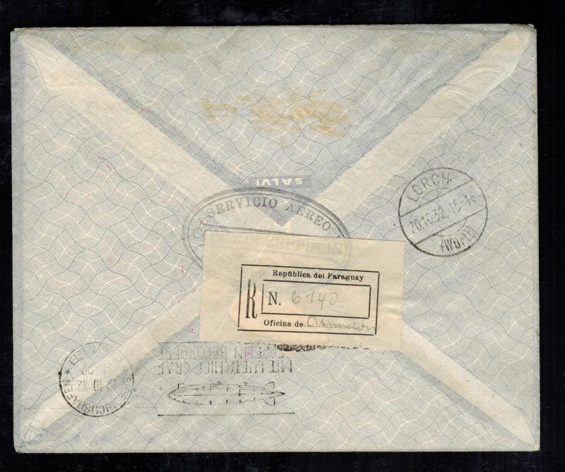 1932 Paraguay Graf Zeppelin Cover to Lorch Germany Sieger LZ 127 Star of David