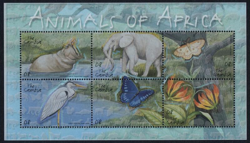 Gambia 2490 MNH Elephant, Bird, Butterfly, Flowers, Hippopotamus