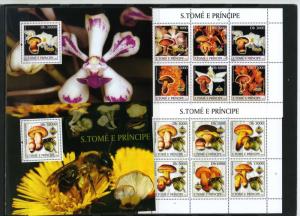 ST.THOMAS & PRINCE ISLANDS 2003 MUSHROOMS/ORCHIDS 2 SHEETS 6 STAMPS & 2 S/S MNH 