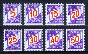 LIECHTENSTEIN — SCOTT J13-J20 — 1928 POSTAGE DUE SET — MH — SCV $29