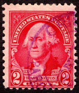 1932, US 2c, Washington, Used, Purple cancel, Sc 707