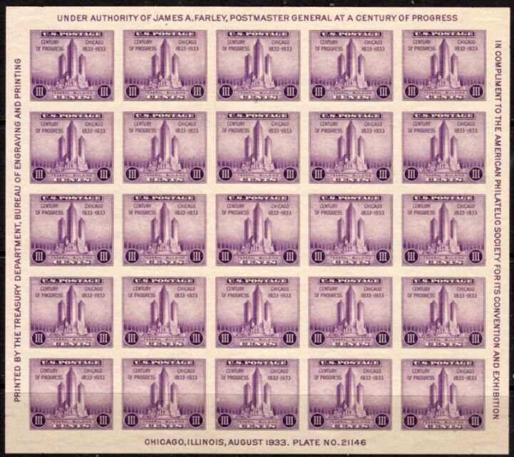 US Stamp #731 MNGAI - Chicago's Federal Building Souvenir Sheet of 25